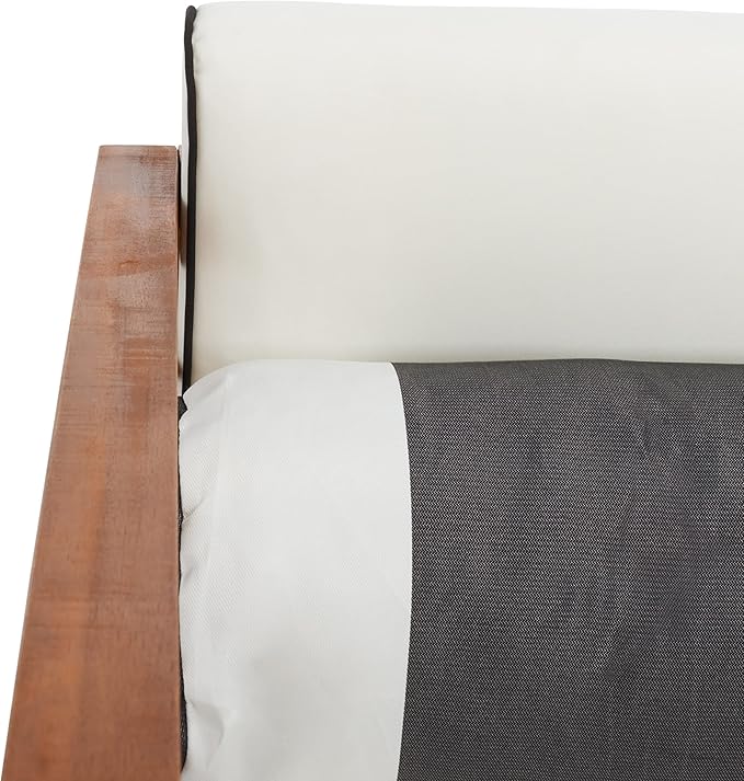 SAFAVIEH Outdoor Collection Alda Natural/Beige Cushion with Black Piping/Stripe Bolster Pillow 4-Piece Conversation Patio Set