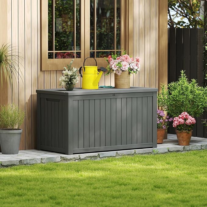 180 Gallon Outdoor Deck Boxes, IP68 Waterproof Outdoor Storage Box with Hydraulic Lid Support, Outside Resin Container for Furniture, Toy, Shoe, Garden & Patio Tools Storage -Black