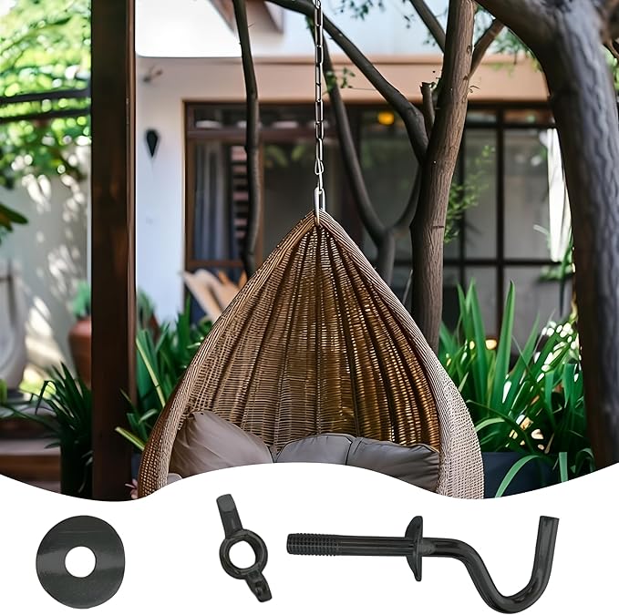 2PCS Heavy Duty Metal Hammock Hooks, Black Zinc Plating Replacement Hardware for 3/8 Inch Holes, Fits 1-1/4 to 2 Inch Stand Posts, Indoor Outdoor Accessories