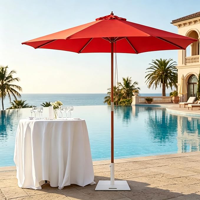 Yescom 9ft Coastal Solid Wood Umbrella Pulley Lift Commercial Base with Wheel Included for Seaside Restaurant Terrace Poolside Beach Club