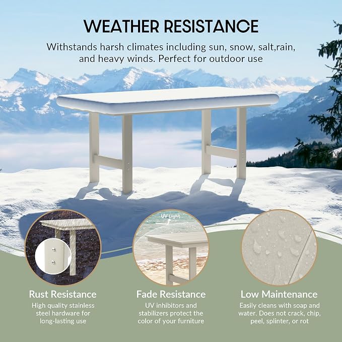 WestinTrends Ashore Outdoor Modern HDPE 66" Wide Rectangle Patio Dining Table for 6, Sand