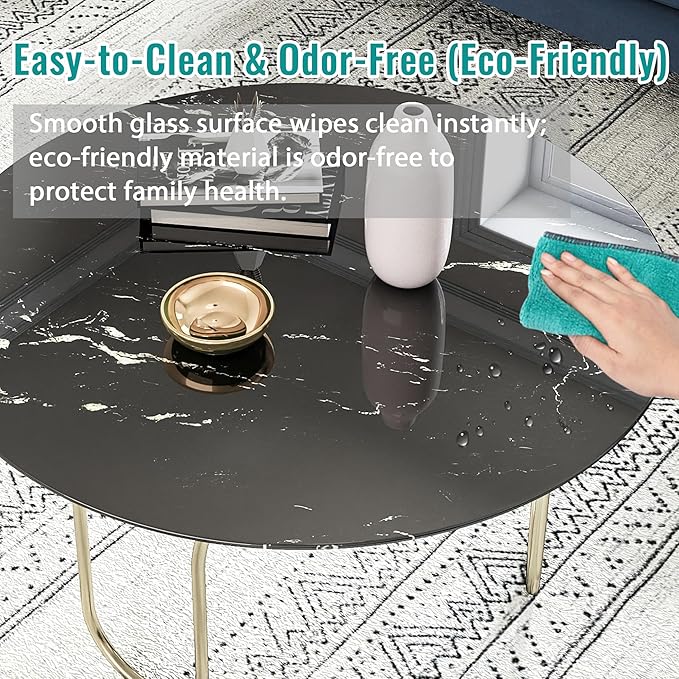 20" Round Tempered Glass Table Top, Marble Glass Surface Protector Heat & Scratch Resistant Multipurpose for Dining, Coffee, Restaurant, Office and End Table (Black Marble Pattern, 20 Inch)