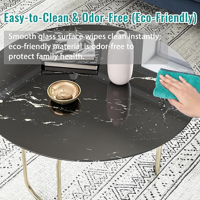 28" Round Tempered Glass Table Top, Marble Glass Surface Protector Heat & Scratch Resistant Multipurpose for Dining, Coffee, Restaurant, Office and End Table (Black Marble Pattern, 28 Inch)