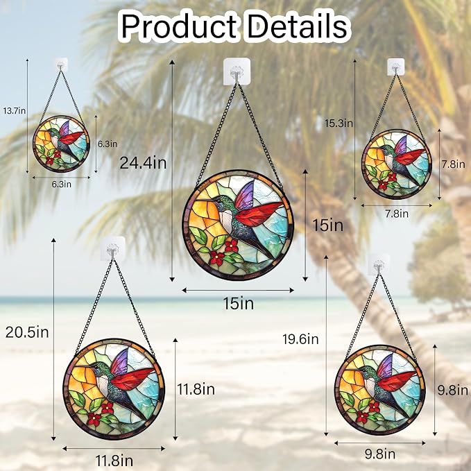 DASTOLL Stained Glass Window Hanging, Hummingbird Gifts Sun Catchers Diamond Glass Panel Hangings Birds Suncatcher Decor for Birthday for Women, Men, Wife, Aunt, and Mom 11.8x11.8 in