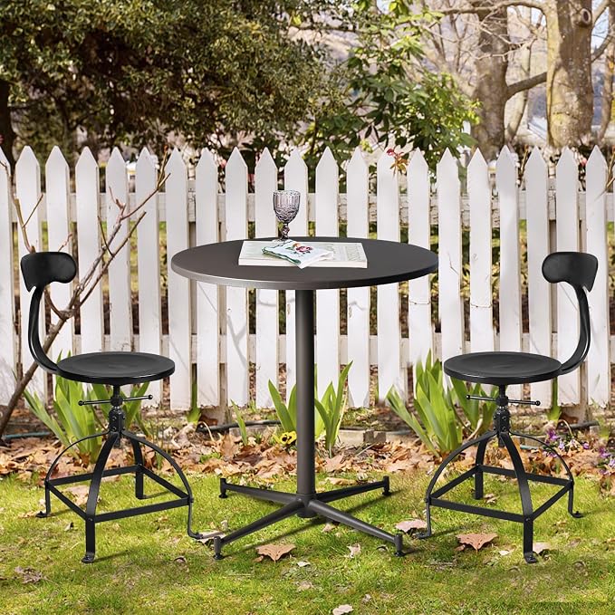 LOKKHAN Premium Steel Patio Bistro Table, Backyard Dining Table, Indoor-Outdoor Bar Table, Garden Coffee Table, Heavy Duty Round Metal Side Table, Waterproof, (27.5" Diax29.5 H)
