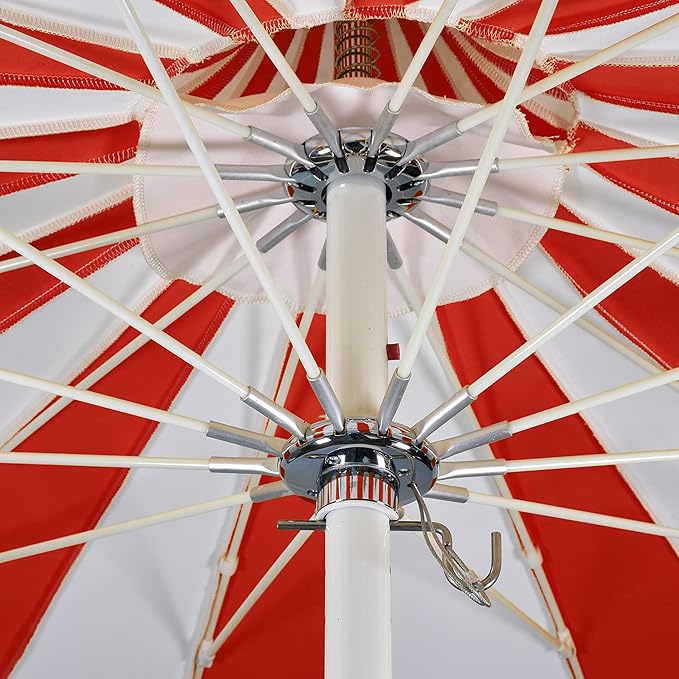 California Umbrella 8.5' Rd. Pagoda Style Patio Umbrella, White Pole, Red/Natural
