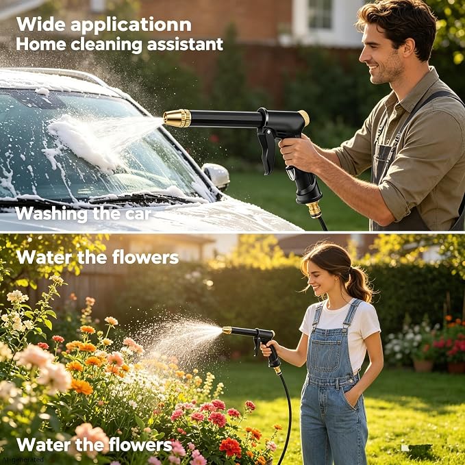 Pressure Washer Hose Attachment, 2026 High Pressure Water Hose Nozzle, Turn Garden Hose into Pressure Washer Wand, for Car, Patio, Gutter, Pet, Window Cleaning with 3 Adjustable Jet Nozzle(Black)