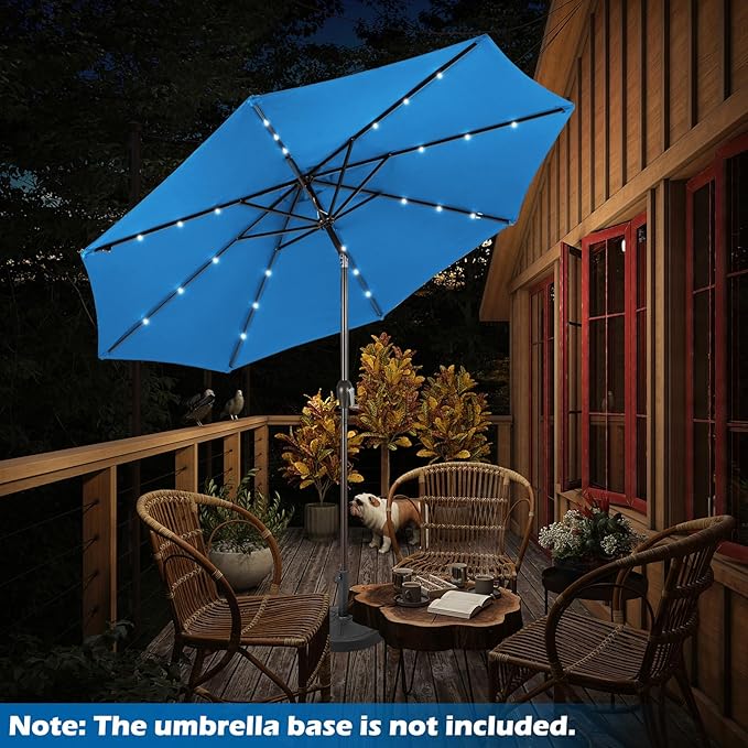 Giantex 9ft/10ft Outdoor Patio umbrella with Solar Lights, Table Market Umbrella with Crank and Push-button Tilt System, Solar LED Lighted Patio Umbrella for Backyard Deck Pool Beach