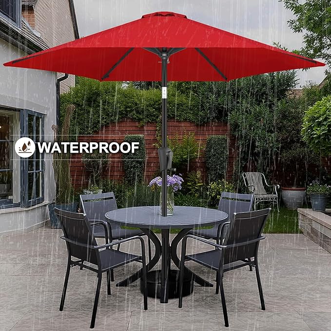 FLAME&SHADE 10ft Patio Umbrella - Outdoor Umbrella with 6 Sturdy Ribs, Push Button Tilt and Crank, UV Protection Table Market Umbrella for Pool, Porch，Garden, Deck, Backyard(Red)