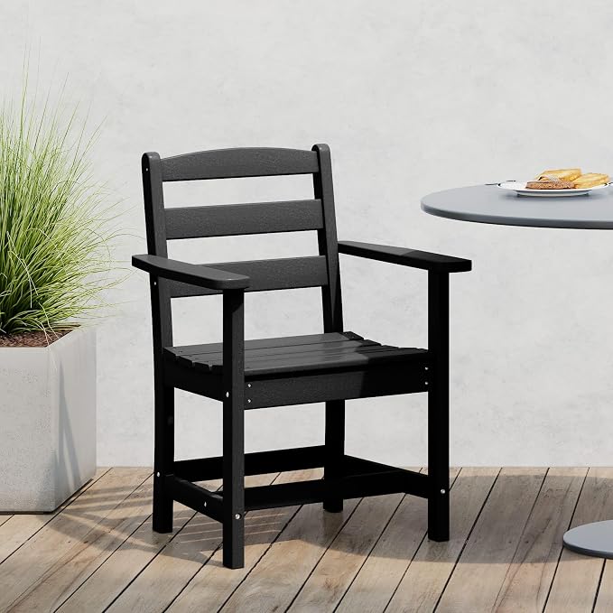 WestinTrends Ashore Outdoor HDPE Patio Classic Dining Arm Chair, Black