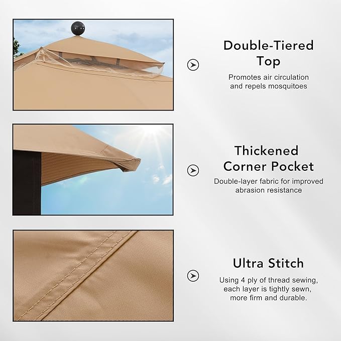 MASTERCANOPY Replacement Canopy Top for Lowe's Allen Roth 10x12 Gazebo #GF-12S004B-1 (Beige,Polyester)