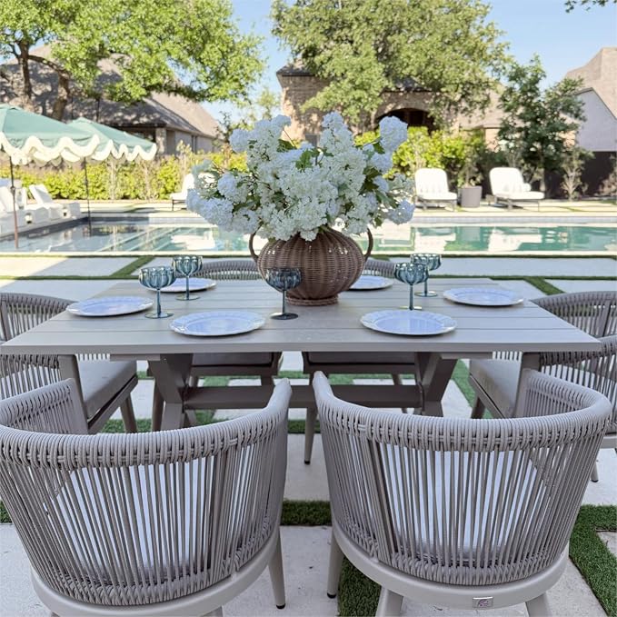 PURPLE LEAF Outdoor Dining Set for 8 All-Weather 10 Pieces Patio Aluminium Dining Oversized Table and Rope Weave Chairs Included Cushions for Backyard Indoor Kitchen Patio Furniture Set Champagne