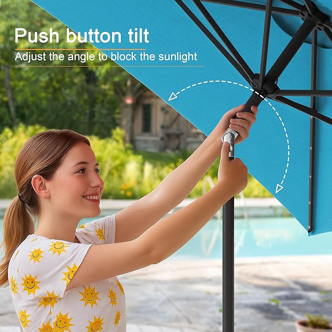 Rectangle Patio Umbrella with Solar Lights, 6x9ft Outdoor Rectangular Table Market Umbrella Patio with Push Button Tilt and Crank for Pool, Deck, Garden,Backyard