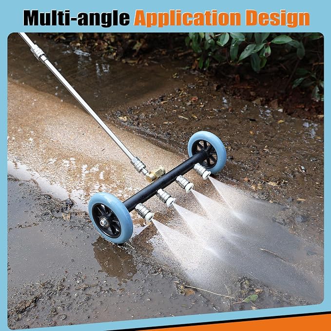 3-in-1 Under Carriage Pressure Washer Attachment, 16 Inch Pressure Washer Undercarriage Cleaner and Water Broom for Power Washer Surface Cleaner with 3 Extension Wands and 8 Nozzles