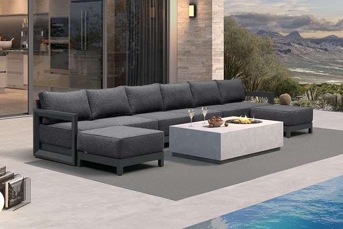 PURPLE LEAF Patio Furniture Set U-Shaped Outdoor Couch with 9.6" Thick Cushion and Soft Pillows 8 Piece Outdoor Sectional Sofas with Ottoman Modern Outdoor Conversation Sets for Yard Porch Deck, Grey