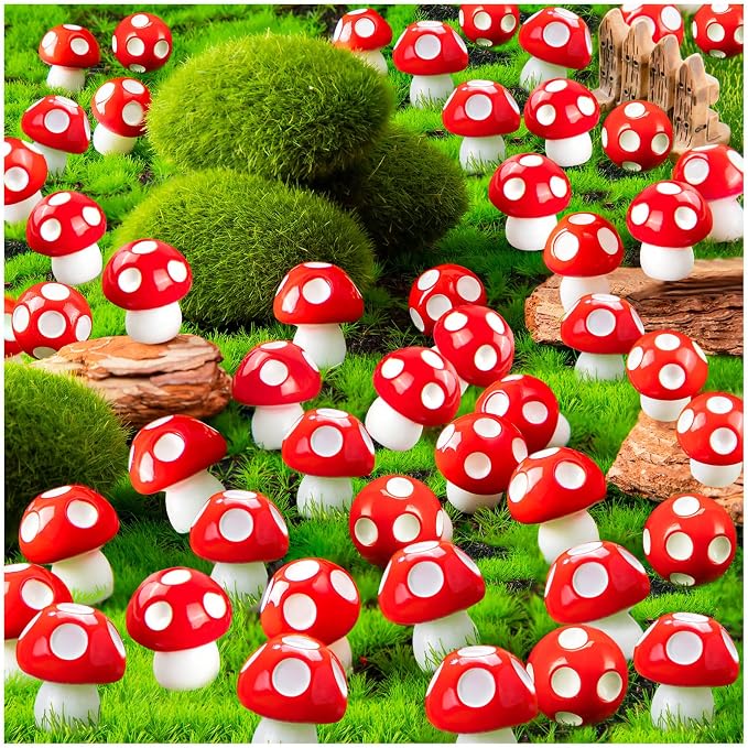 240 pcs Mini Resin Mushrooms Craft Figurines | Tiny Mushrooms, Fairy Garden Decor, Fake Mushroom Miniatures Statue, Mushroom Cake Topper