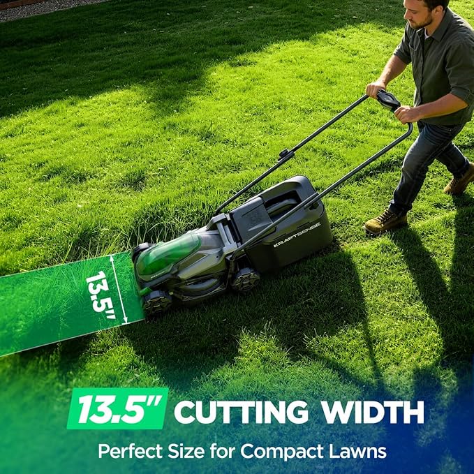 Cordless Lawn Mower for Small Yards, 13.5 Inch Push Mower Capable of Cutting Up to 6,000 Sq Ft Per Charge, 9.6 Gallon Grass Bag for Less Cleanup, Quiet Brushless Motor, 40V 5.0Ah Battery Included