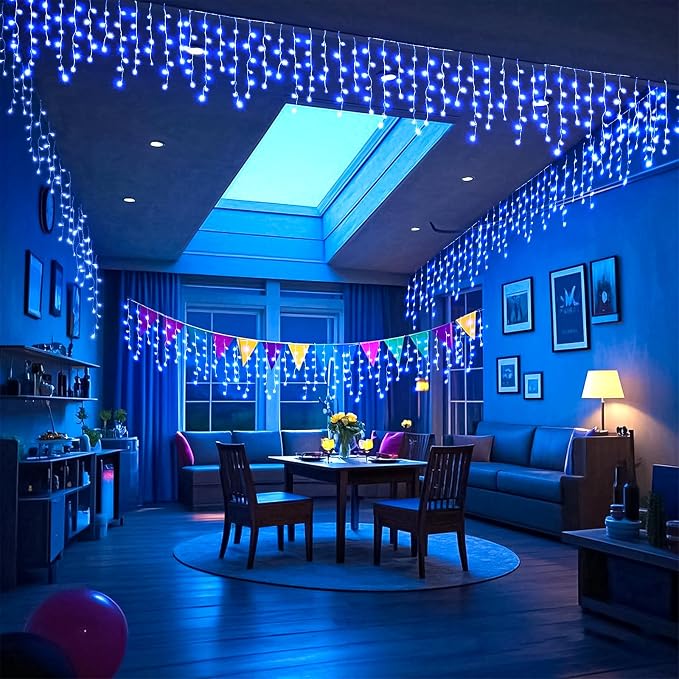 Blue Christmas Lights Outdoor Icicle Lights for Outside House 66ft 640 LED | Twinkle Lights Connectable 8 Modes Timer Plug in Waterproof for Home Holiday Eaves Patio Yard Party Room Xmas Decorations