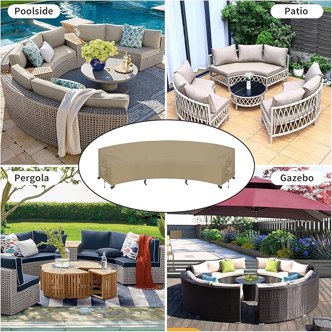 PureFit Outdoor Sectional Sofa Cover Waterproof Curved Patio Furniture Covers for Deck, Lawn and Backyard, 150Lx36Dx38Hx112FL, Camel