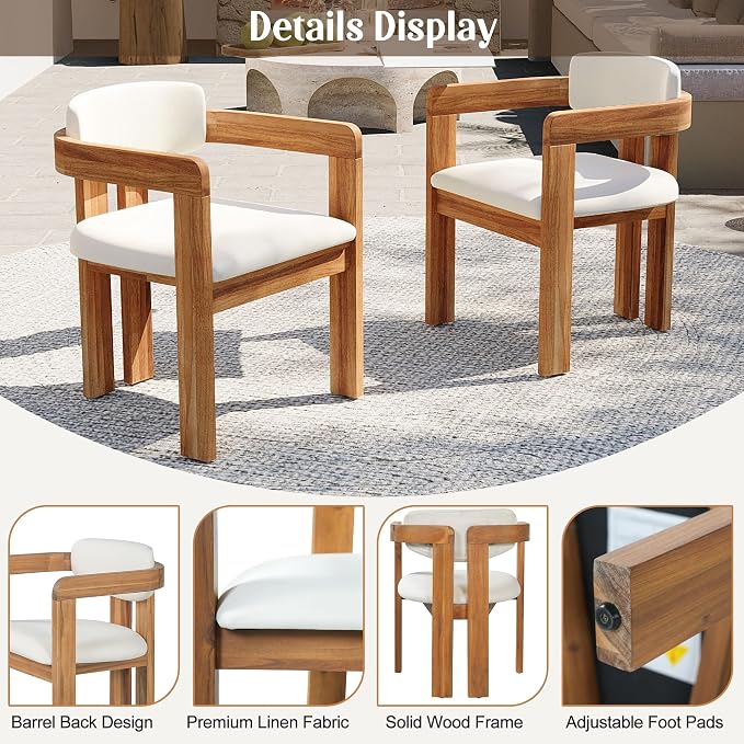 Solid Wood Outdoor Patio Dining Set, Outdoor Patio Dining Furniture Set,5 Piece Round Wooden Table with 4 Upholstered Armchairs, Patio Furniture Set for Backyard Garden Deck