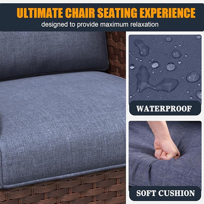 3 Pieces Outdoor Wicker Patio Swivel Rocking Chairs, All Weather Wicker Conversation Set with Side Table