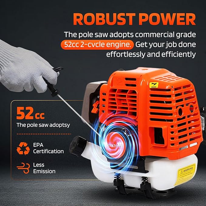 52CC 2-Cycle Gas Weed Wacker, 6 in 1 Gas Weed Eater, 2025 Upgraded Weed Eater, 9500rpm High Power String Trimmer, Brush Cutter for Yard, Garden(US Fast Arrival)