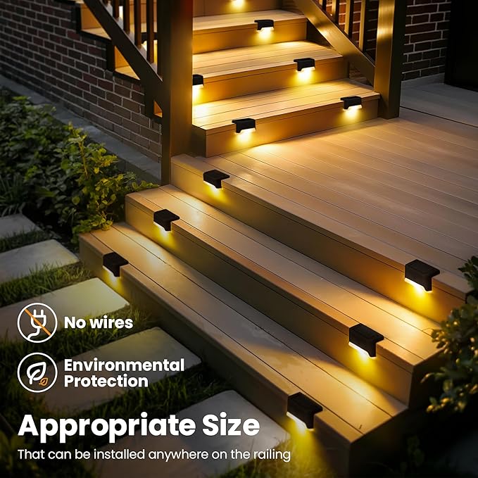 Solar Deck Lights Outdoor 16 Pack Black, Solar Step Lights Waterproof Led Light for Outside Stair, Fence, Yard, Garden, Patio and Pathway(Warm White)