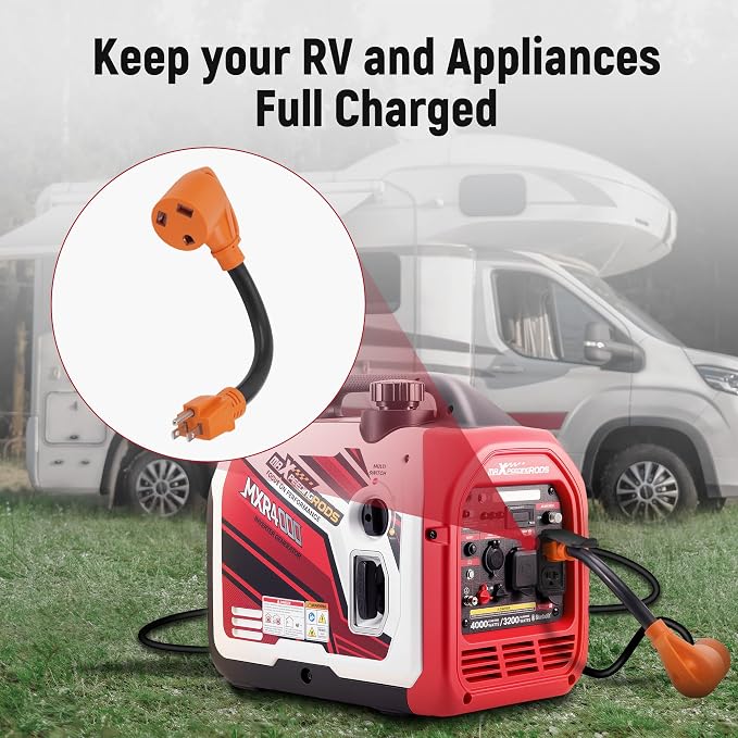 maXpeedingrods Portable 4000 Watt Inverter Generator with RV Power Adapter Cord 15Amp to 30Amp, NEMA 5-15P to TT-30R