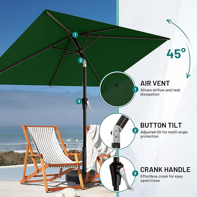 AreShark 6.5' x 10' Rectangular Patio Umbrellas for Outdoor, Outdoor Table Umbrella, Large Outdoor Patio Umbrellas with 6 Sturdy Ribs for Pool, Garden, Deck & Market (Dark Green)