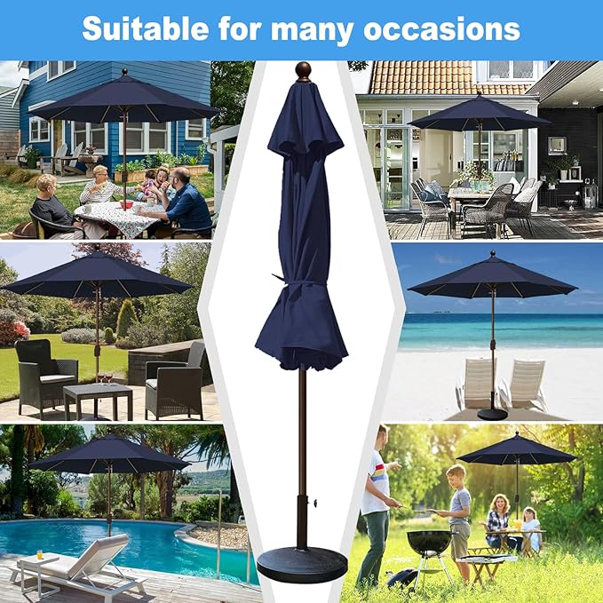 Eurmax USA 10-Year-Non-Fading 10FT Outdoor Patio Market Umbrella,UPF50+ UV Resistant Sun Shade,Heavy Duty Commercial Grade,Crank Lift Design,Windproof Vented Top for Garden,Pool,Deck,Navy Blue