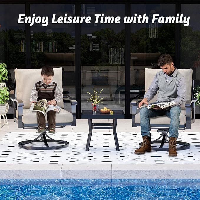 HOMREST Outdoor Swivel Rocker Patio Chairs with Coffee Table 3 PCS Bistro Set, 360 Degree Swivel Rocking Chair Patio Conversation Set with Thickened Cushions for Garden, Deck and Poolside
