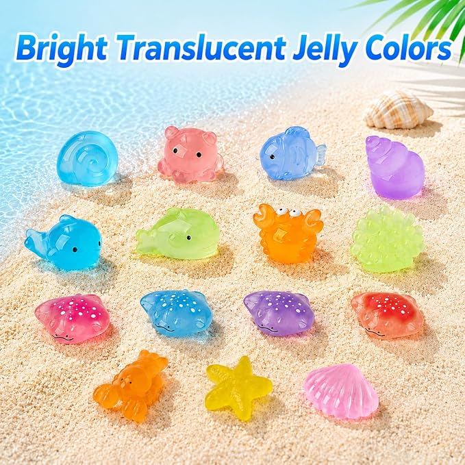 50Pcs Mini Resin Sea Animals Figurines, Tiny Ocean Figures Variety Pack, Small Luminous Bulk Glow in the Dark, Miniature Sea Creatures for Crafts Tank Aquarium Garden Mini Landscaping Decor