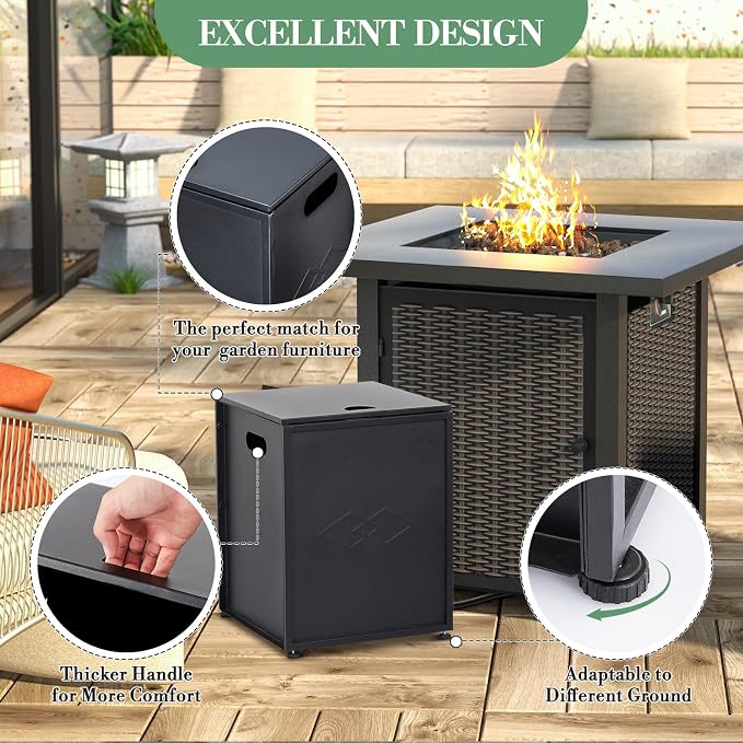 Propane Tank Cover Table – 20LB Outdoor Gas Cylinder Hideaway Storage Box with Side Handles – Metal Side Table for Garden Fire Pits