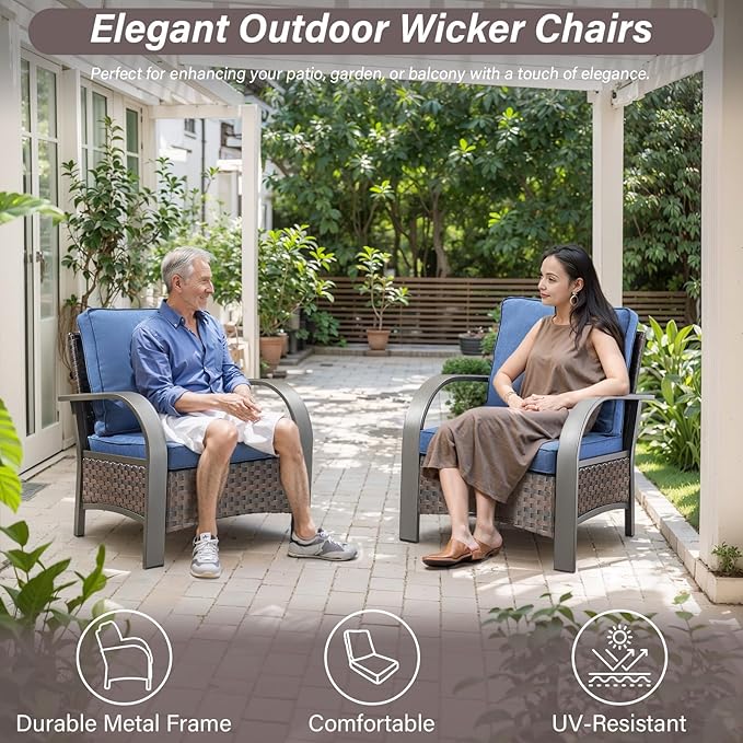 Belord 6 Pieces Patio Furniture Set with Fire Pit Table - 50000 BTU Propane Fire Pit, 2 Single Leisure Chairs, High Back Wicker Rattan Couch, Outdoor Conversation Set for Casual Gathering