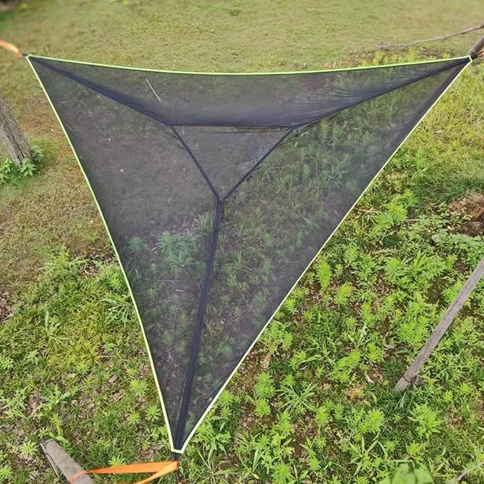 OVARIA Triangle Hammock, 9.8ft Camping Net Hammock Max 330 lbs, Portable Multi Person Hammocks with 3 Tie Down Straps Net Pocket