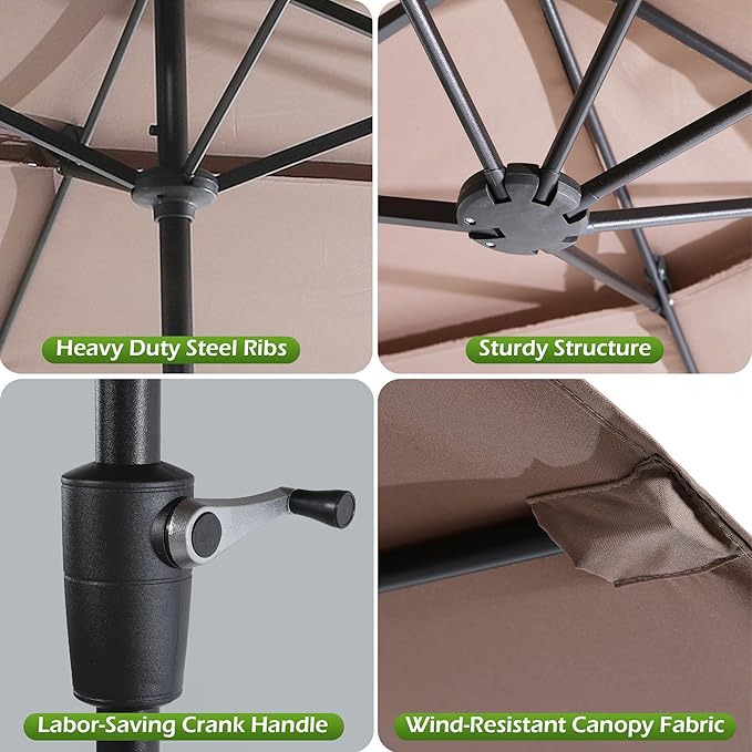 Nice C 13-15FT Large Double Sided Patio Umbrella, Double Layer Market Rectangle Umbrella, Large Deck Umbrella With Crank For Outdoor Poolside Backyard Pool Garden