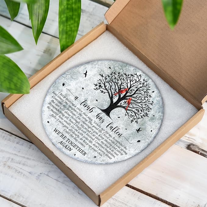 8'' Memorial Garden Stone for Loss of Loved One, Garden Stones in Memory of Loved Ones, Sympathy Gift Fathers Day, Weatherproof Outdoor Memorial Plaques, Remembrance Natural Stone with Stand HS8-8