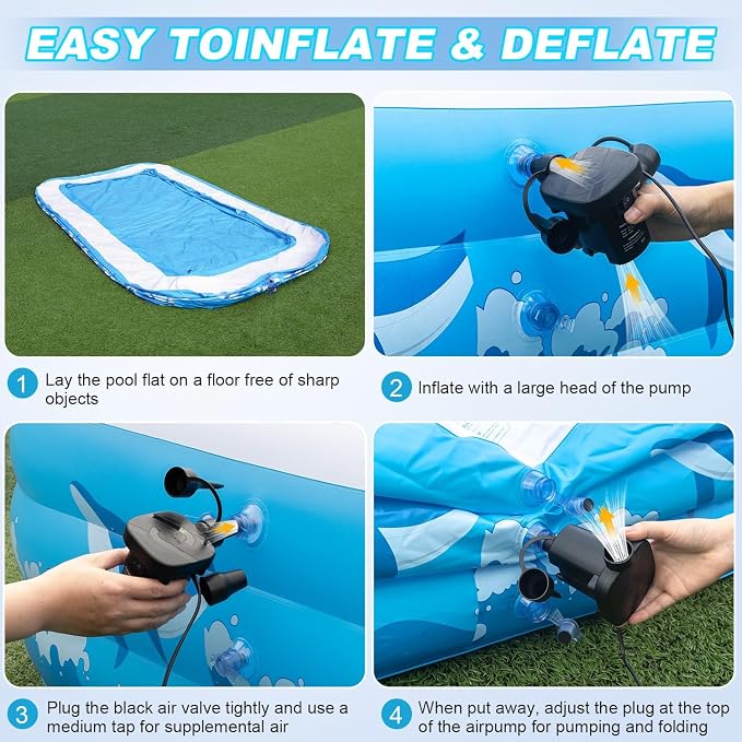 Large Inflatable Swimming Pool for Adults Kids - 130"x72"x22" Blow Up Pools Kiddie Pool with Pump, Oversized Thickened Family Inflatable Pools for Backyard Outdoor Garden Summer Water Party