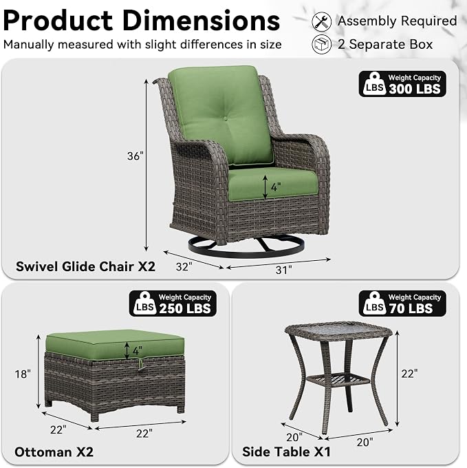 5 Piece Outdoor Wicker Patio Furniture Set, Outdoor Swivel Rocker Patio Chairs Set with Thickened Olefin Cushions, High Back and Deep Seating, Hand-Woven PE Rattan for Porch, Deck