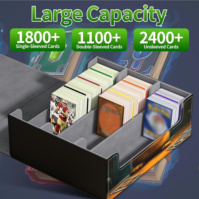 Large Card Deck Box for MTG, Fits 1200+ Sleeved Cards, PU Leather Storage Case with Strong Magnetic Closure, Multiple Colors Available for TCG CCG Baseball Card Collections, Chess Card Cat