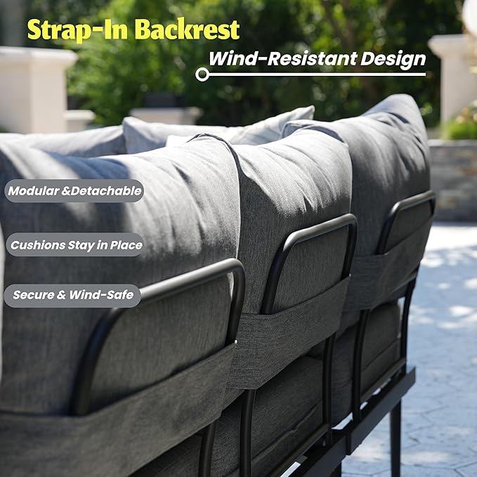 Metal Patio Furniture Set, 4 Pieces Outdoor Sectional Sofa Sets with 6" Thick Cushion, All Weather Modular Outdoor Corner Sofa Set for Balcony, Patio & Courtyard, Gray