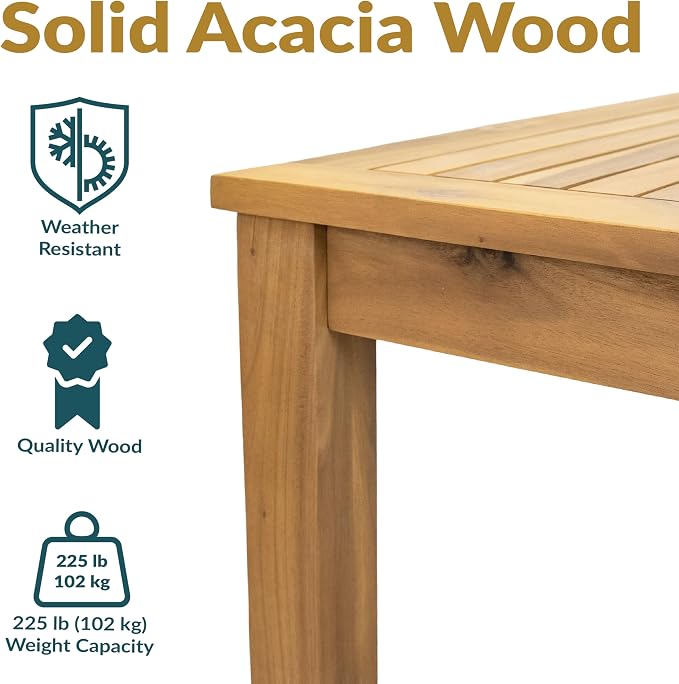 Sunnydaze 33.75" W Outdoor Dining Table for 4 - Rodanthe Acacia Wood Outdoor Table for Patio - Square - Natural Oil Finish - Seats 4 People