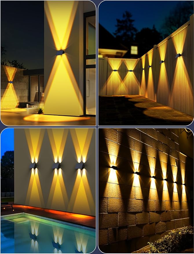 Solar Fence Lights,12Pack Solar Lights Outdoor Warm White Up & Down Wall Lights Waterproof 100 Lumens Dusk to Dawn Solar Powered Fence Light for Outside/Backyard/Pool/Railing/Patio/Porch/Step