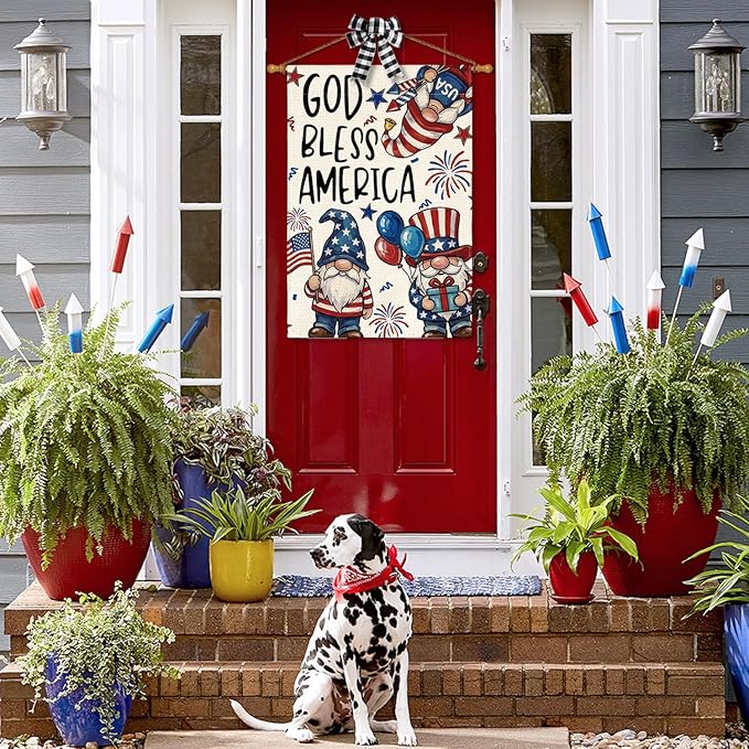 AVOIN colorlife God Bless America Patriotic 4th of July House Flag 28x40 Inch Double Sided Outside, American Stars and Stripes Gnomes Yard Outdoor Decoration