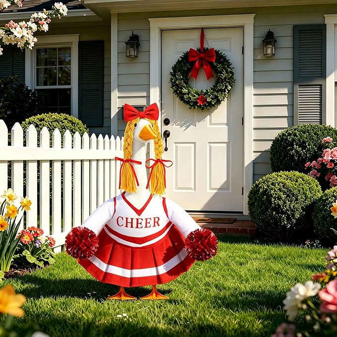 Celltestria Cheerleader Goose Outfits Cheerleading Porch Goose Costume Red Goose Clothes for 23" Geese Outdoor Patio Yard Lawn Garden Art Decoration