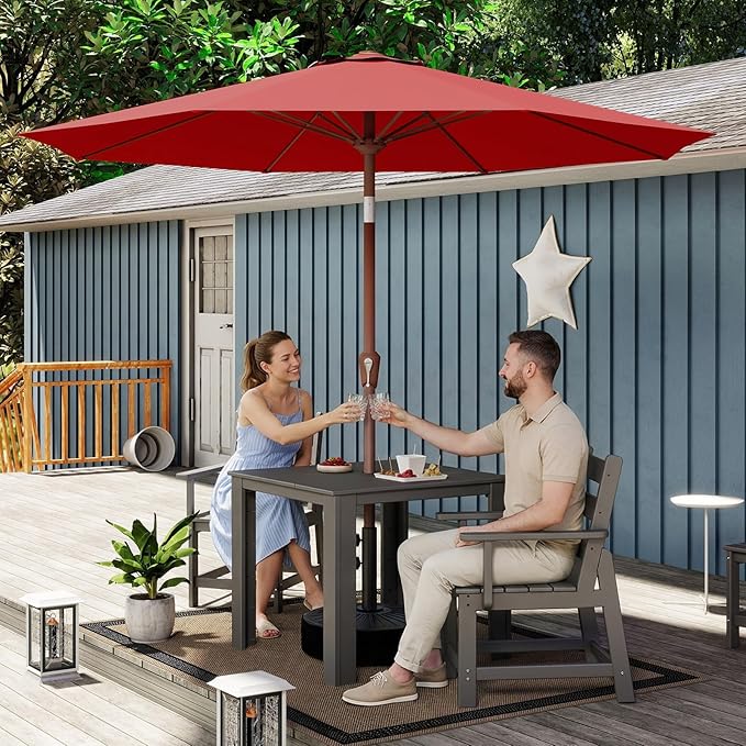 BRIOPAWS 9FT Patio Umbrella with Base Included | Outdoor Table Umbrellas | Push Button Tilt & Crank | 8 Sturdy Fiberglass Ribs | Waterproof | Heavy Duty for Garden Lawn DeckBackyard & Pool