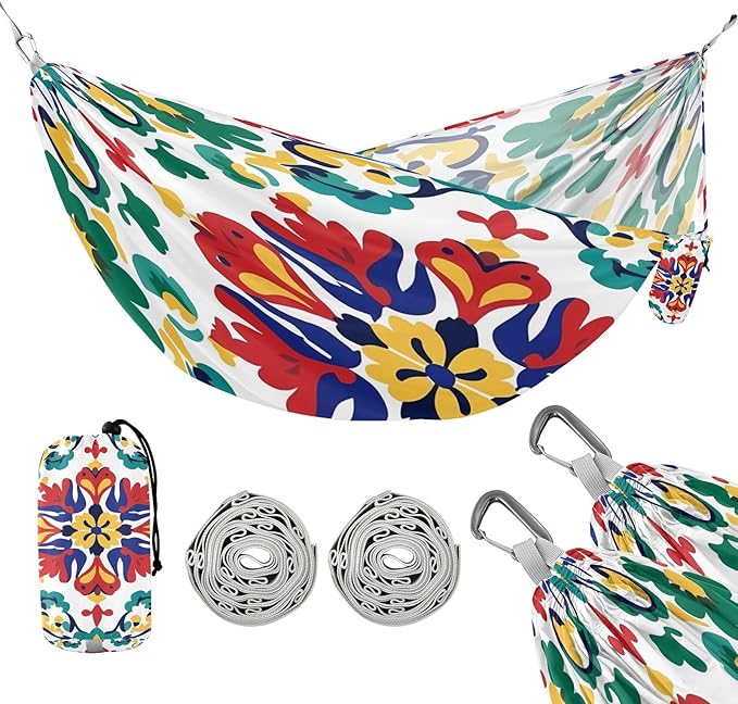 Hammocks for Outside Traditional Mexican Tiles Camping Hammock Portable Hammocks with Tree Straps and Carry Bag Camping Accessories for Hiking Beach Outdoor