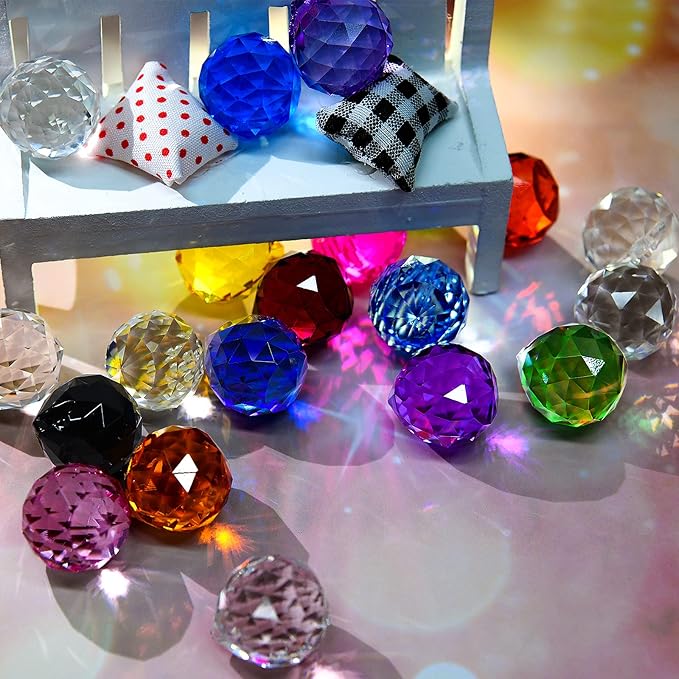 MerryNine Crystal Sun Catcher Suncatcher Prism Ball Assorted Colors | 20 Pack, 0.8"/20mm, Rainbow Maker, Crystal Beads, for Feng Shui, Home Room Decor, Indoor Windows, for Gift, DIY