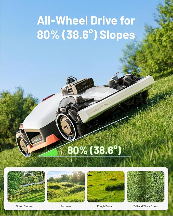 Mammotion LUBA 3 AWD 3000 Robot Lawn Mower Ultimate Kit, with Garage & Washstand, Wire-Free for 0.75 Acre, 360° LiDAR+NetRTK+AI Vision, 80% Slopes, Multi-Zone Management, Cut Height 1.0"-2.7"