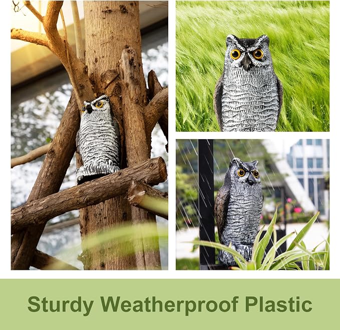 OFFO Fake Owls, Plastic Owl Statue to Decorate The Garden, Porch Pool Patio Yard, Halloween Decorations for Outdoor Garden, 8.3-Inch Height, Brown and White